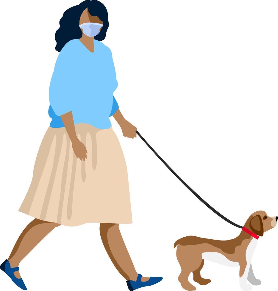 Animal owner walks with his pet during quarantine concept. vector