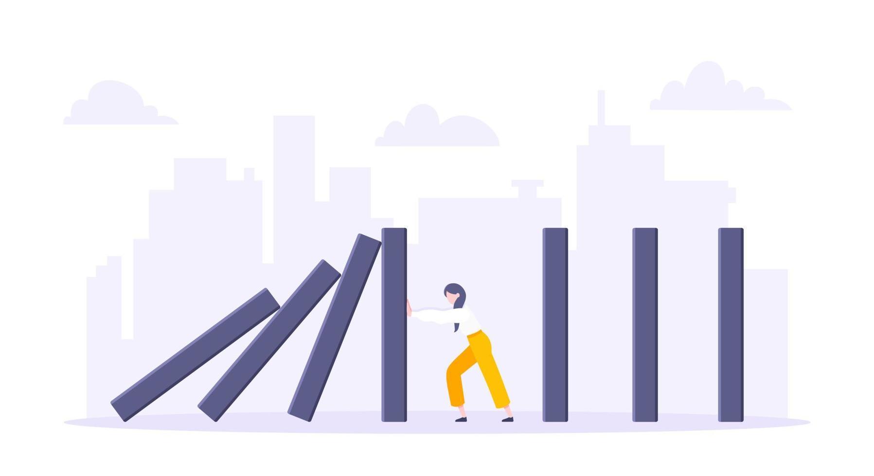 Business resilience domino effect metaphor vector illustration concept.