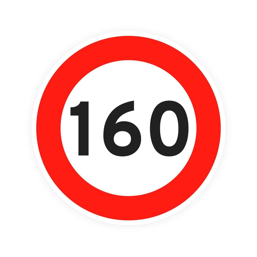 límite de velocidad 160 icono de tráfico de carretera redondo signo plano estilo diseño vector ilustración aislado sobre fondo blanco.