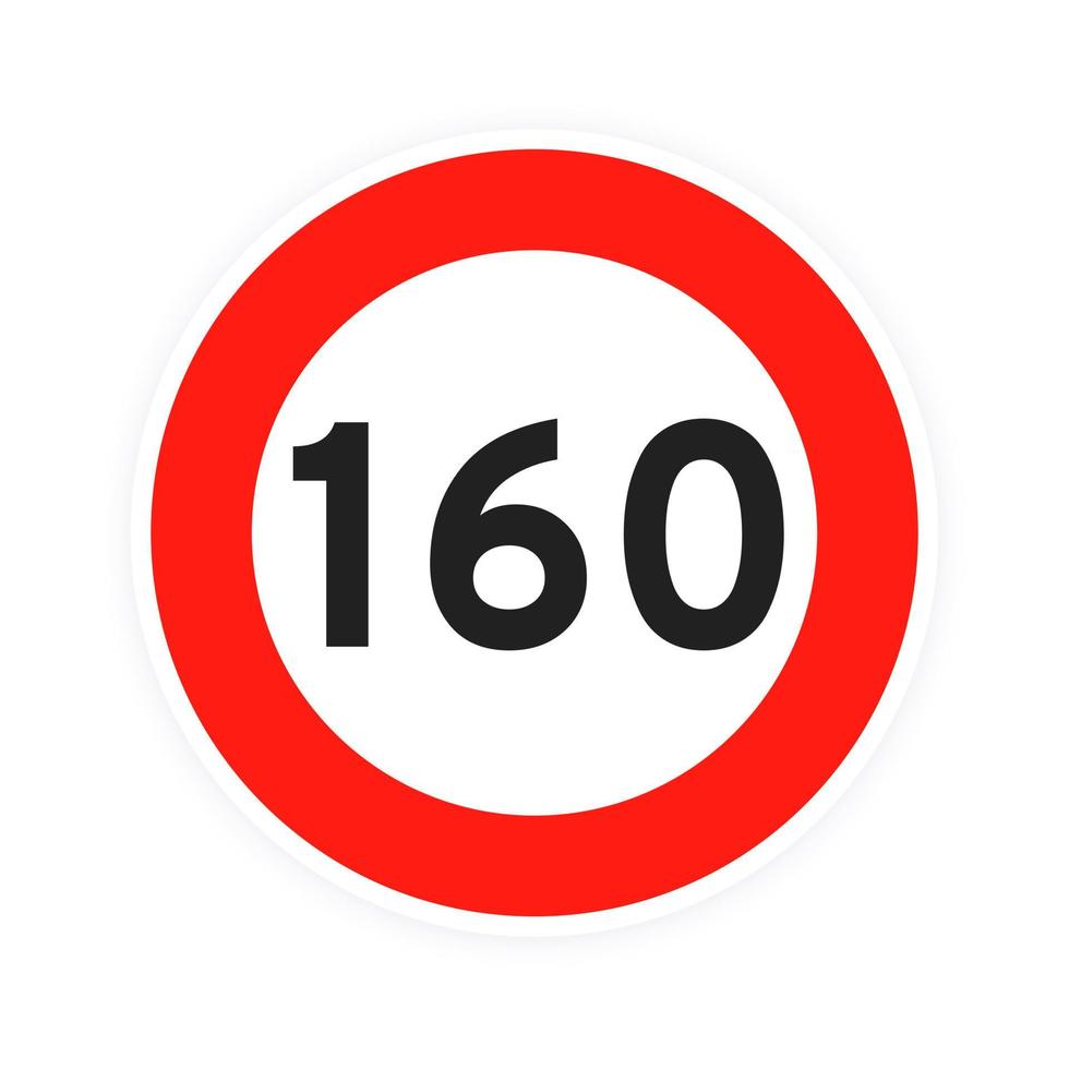 Speed limit 160 round road traffic icon sign flat style design vector illustration isolated on white background.