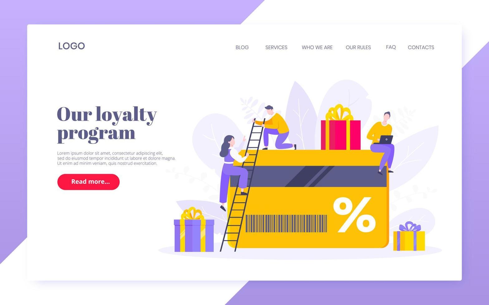 Get loyalty card and customer service business concept flat design vector illustration.