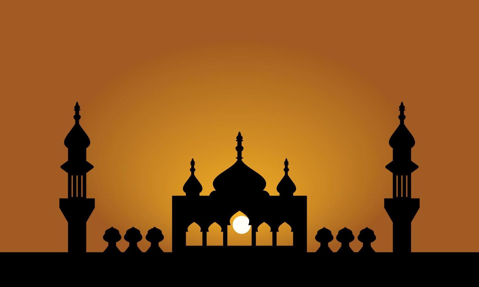 silueta de mezquita con fondo de ilustración de vector de tiempo de puesta de sol para ramadan kareem