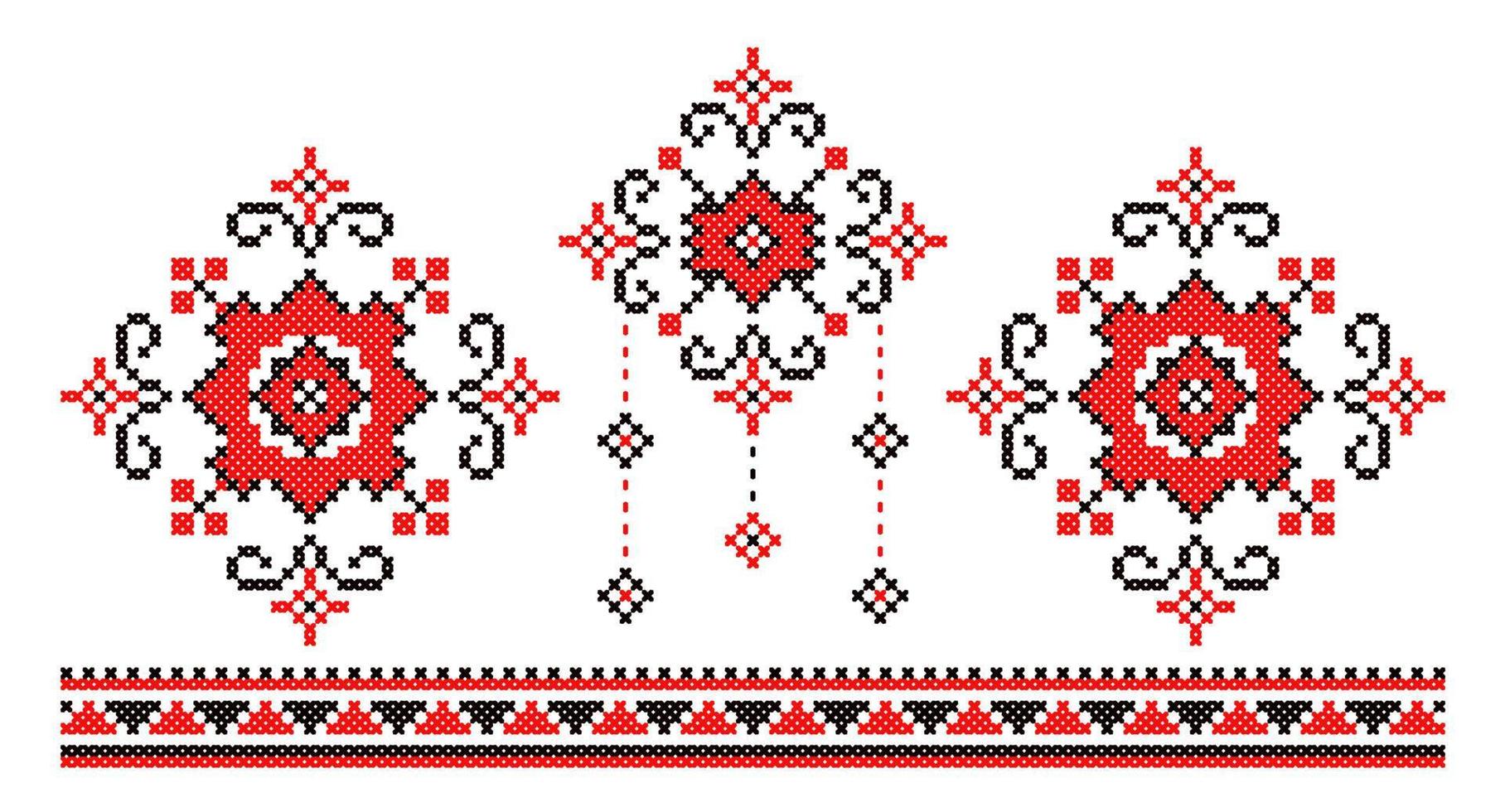 Ukrainian national cross-stitch vector ornament scheme. Black and red illustration