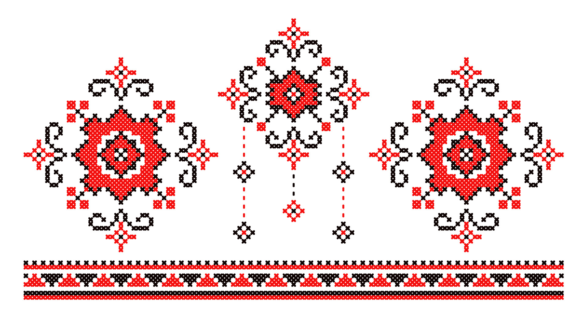 Ukrainian national cross-stitch vector ornament scheme. Black and red