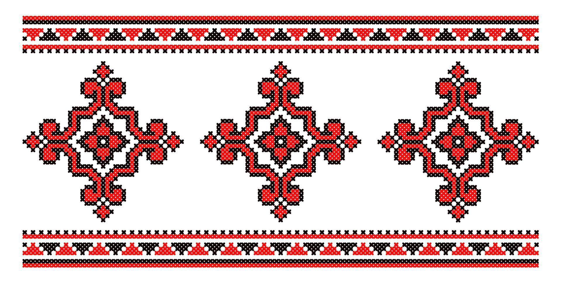 Ukrainian cross-stitch vector ornament scheme. Black and red illustration