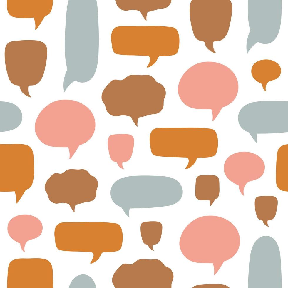 Colorful seamless pattern with cartoon colorful empty speech bubbles with dialog boxes on white background. Modern vector illustration
