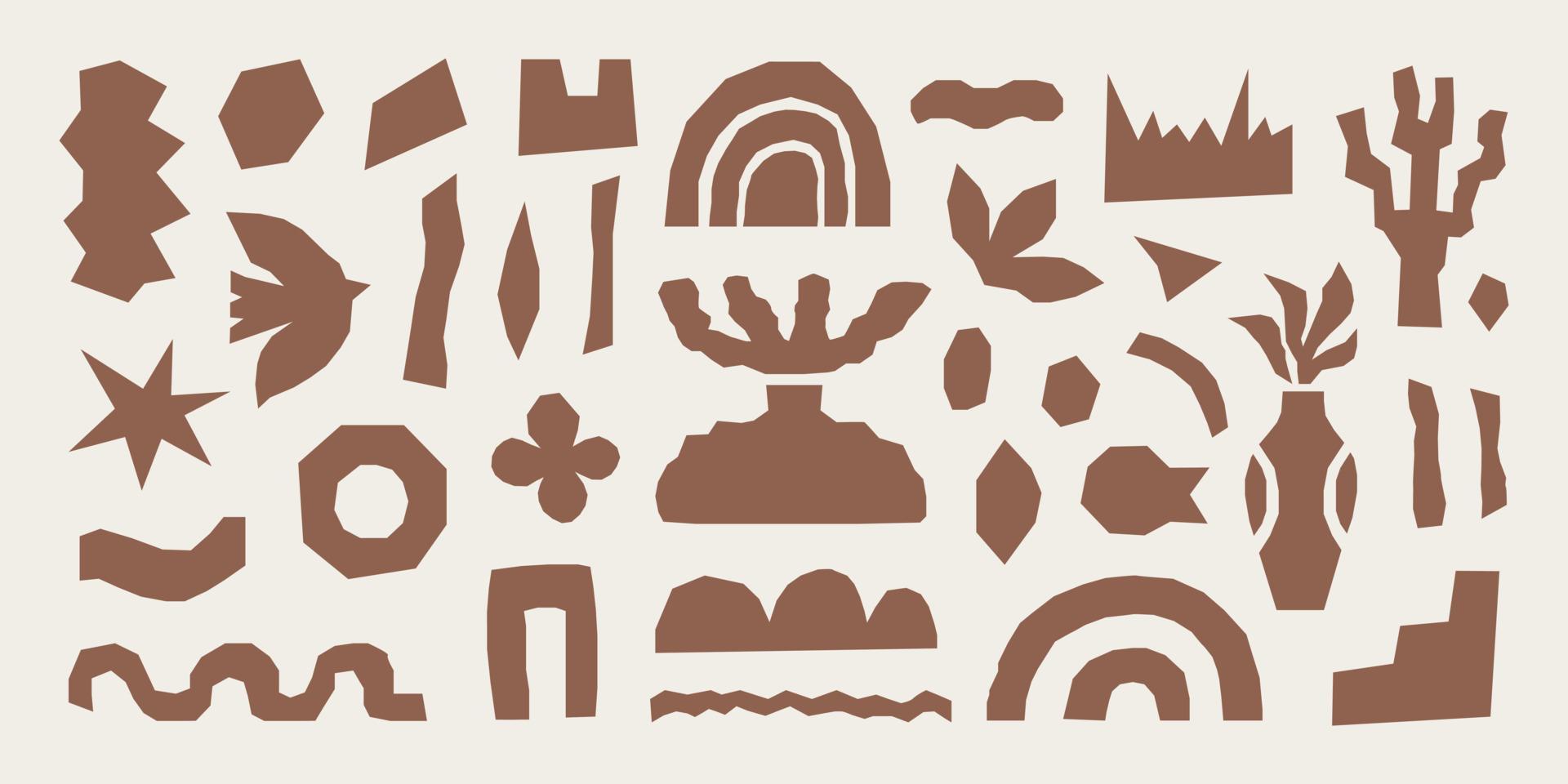 Inspired Matisse set with brown cutting organic shapes and objects. Modern creative minimal design. Vector illustration