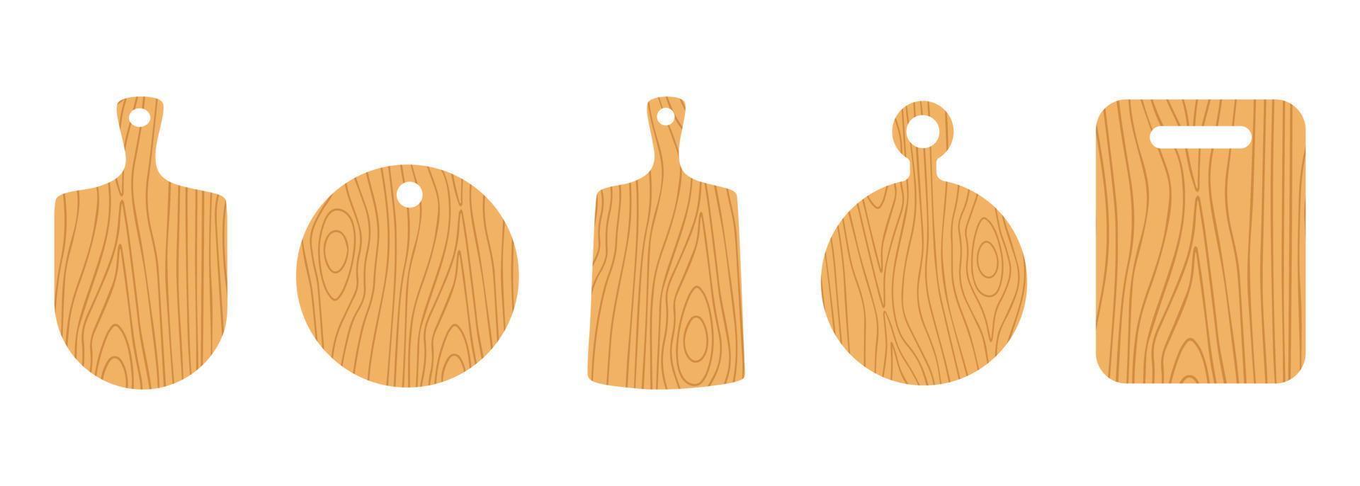 Colorful set of light wooden different cutting board isolated on white background. Modern vector illistration