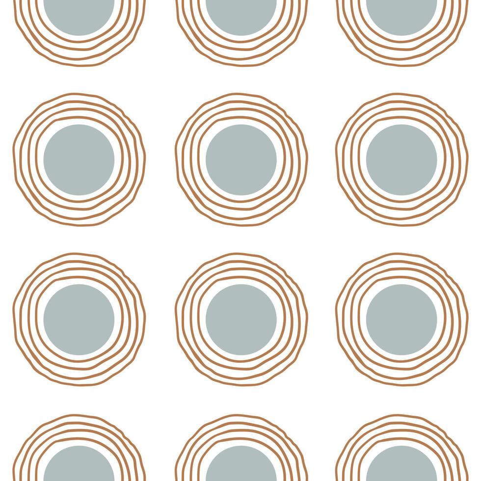 Trendy simple minimalist seamless pattern with abstract artistic hand drawn circle and line on white background. Pastel colors. Vector illustration