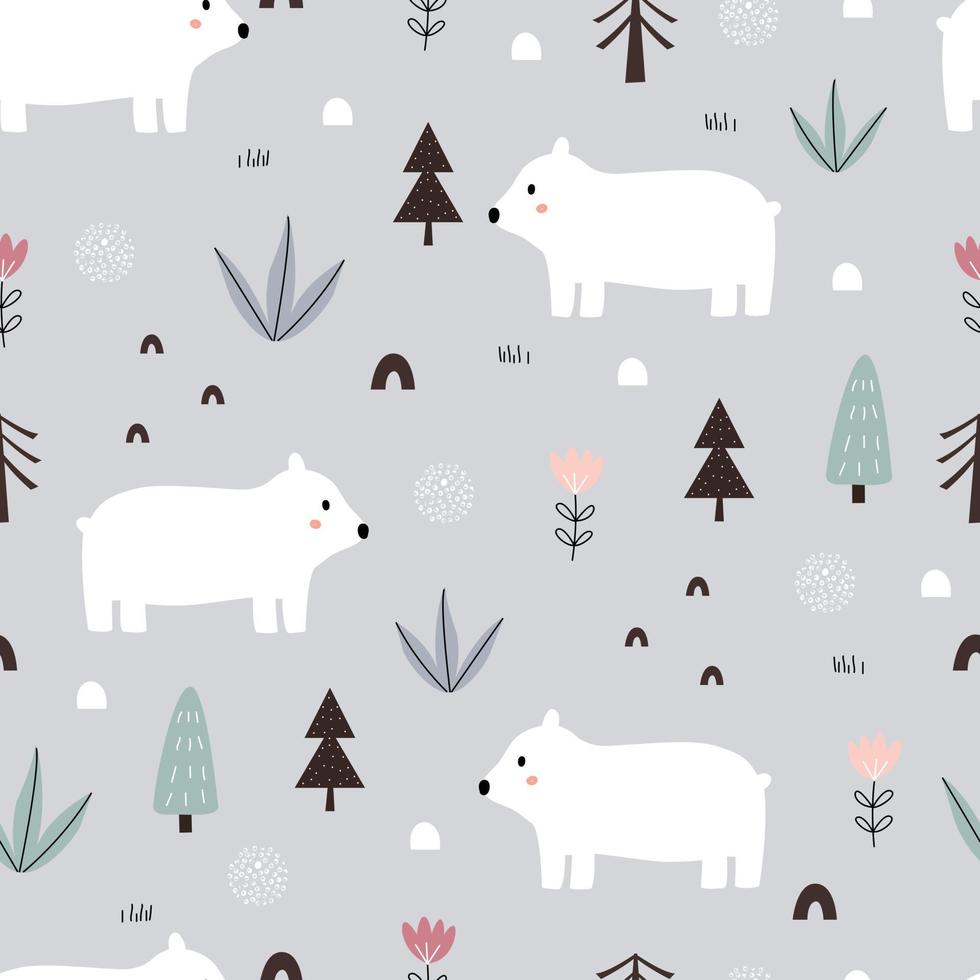 Baby seamless pattern cartoon background with bears hand drawn design Used for fabric pattern, textile, wallpaper vector