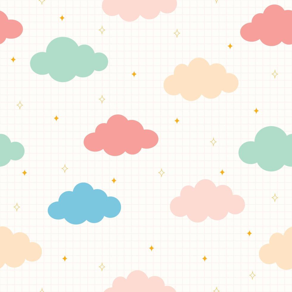 Seamless pattern. Colorful cloud background image Line drawing cute cartoon concept design used for printing, gift wrapping background, children's clothing, textile, vector illustration.