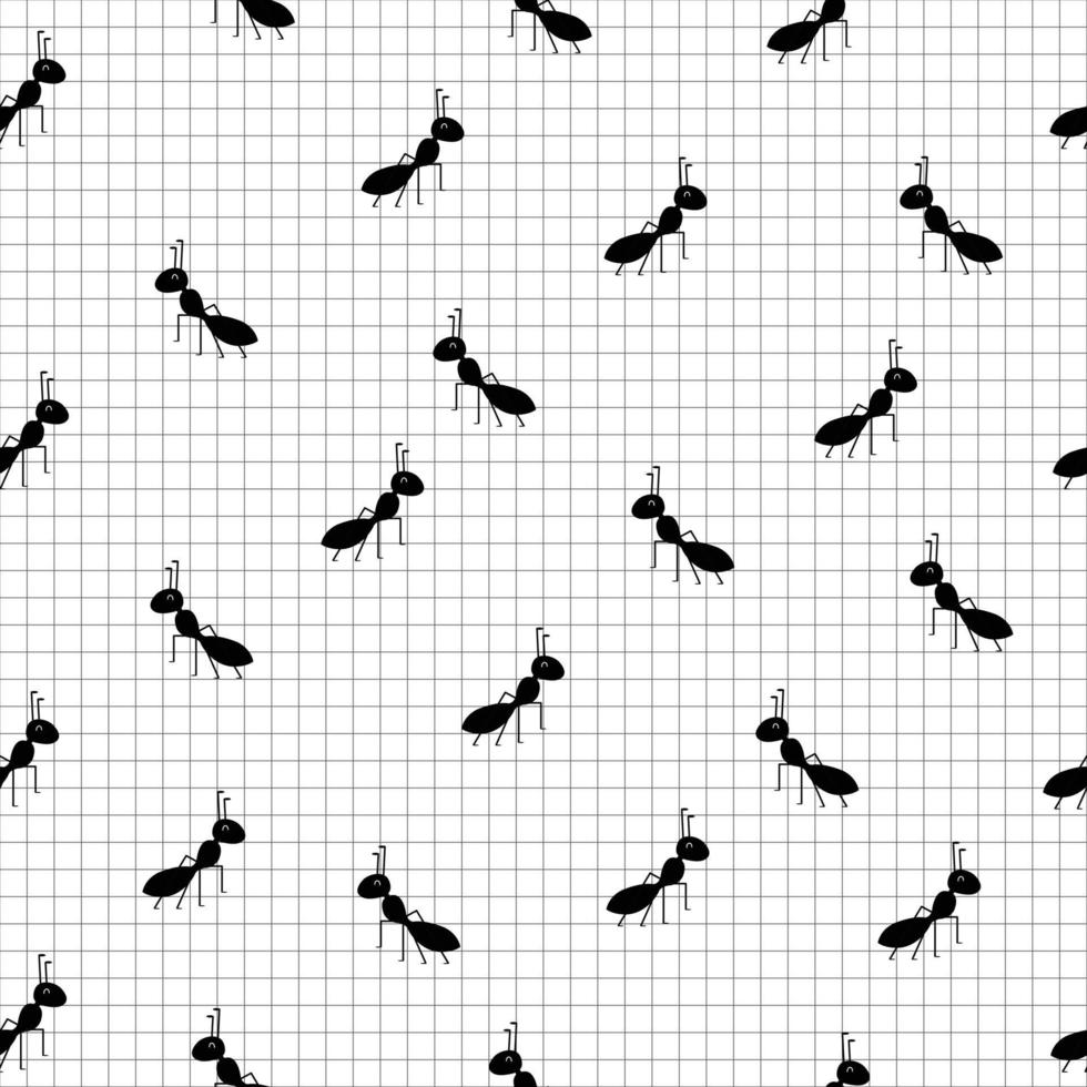 Seamless pattern The ant background is walking in different directions and has a square grid, cute cartoon concept. The design used for printing, gift wrapping, textile, vector illustration