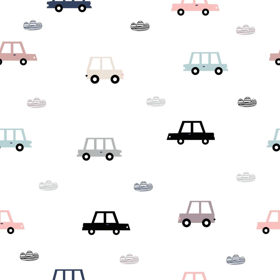 patrón sin costuras para niños fondo vintage lindo estilo retro coche y nubes lindo patrón vector ilustración. ideas de diseño utilizadas para imprimir, envolver regalos. textil, ropa infantil