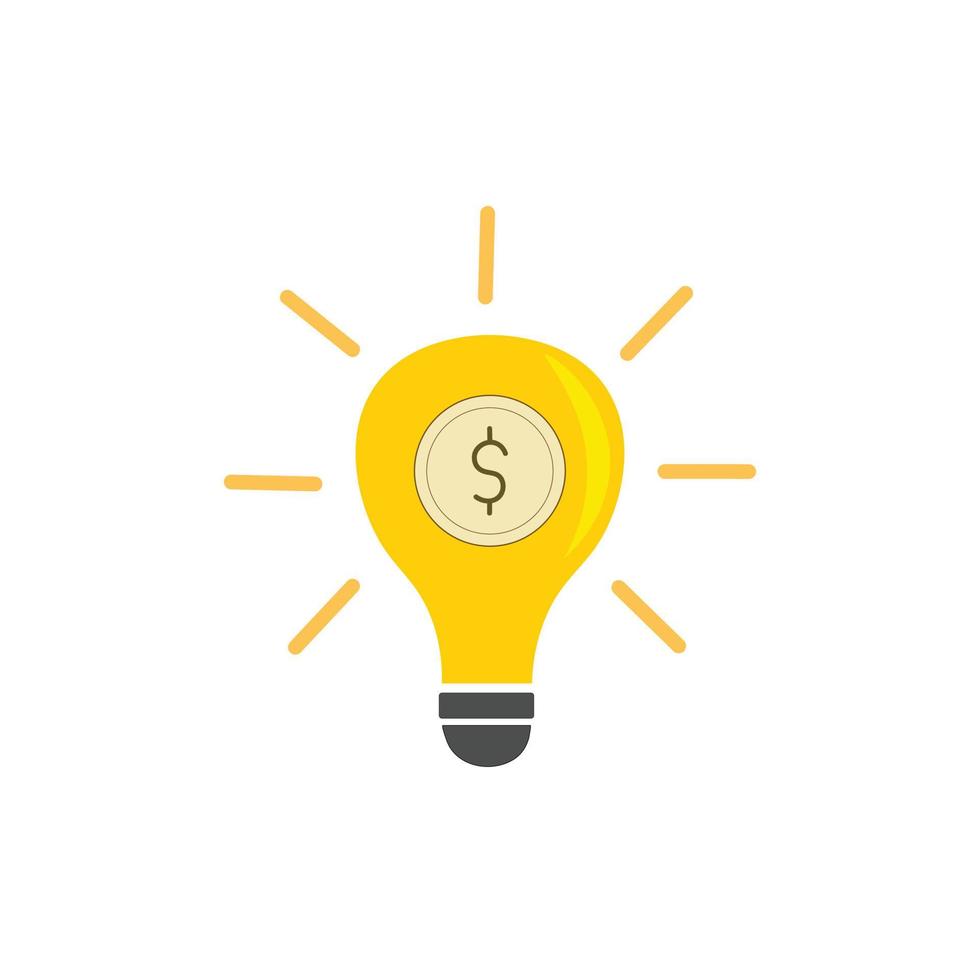 Illustration of light bulb business idea in flat minimalism style  Vector financial lamp icon with a dollar sign.