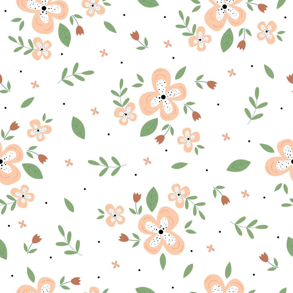Beautiful flower and leaf background. Motifs scattered random seamless vector pattern Design ideas used for fashion printing, textiles, wrapping paper White background