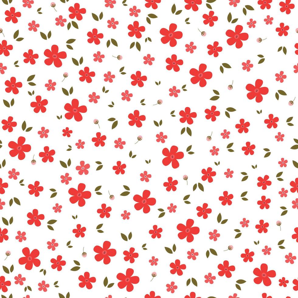 Beautiful Red Flowers And Leaves Background Scattered pattern, seamless vector, random Design ideas used for fashion printing, textiles, wrapping paper, white background vector
