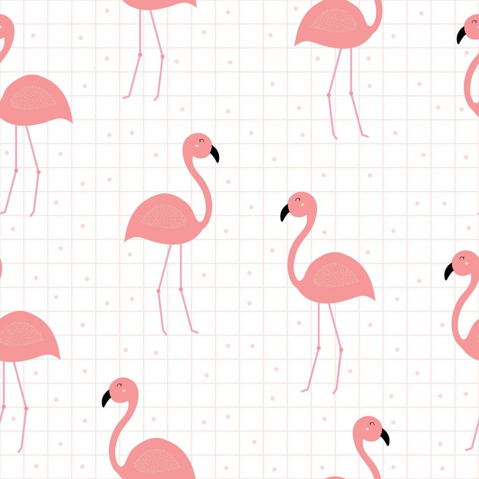 patrón sin costuras ilustración de fondo de flamenco rosa personaje de dibujos animados lindo animal la idea de diseño está en el patrón de cuadrícula cuadrada. prever publicaciones, papel de regalo, textiles, ilustraciones vectoriales vector