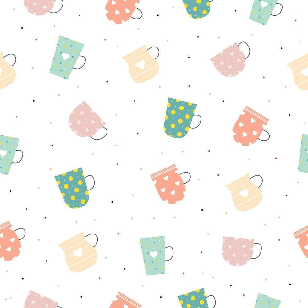 taza de fondo y taza de café colorida, linda, patrón sin costuras para niños, ideas de diseño utilizadas para publicaciones, tarjetas, papel de regalo, textiles, ilustraciones vectoriales vector