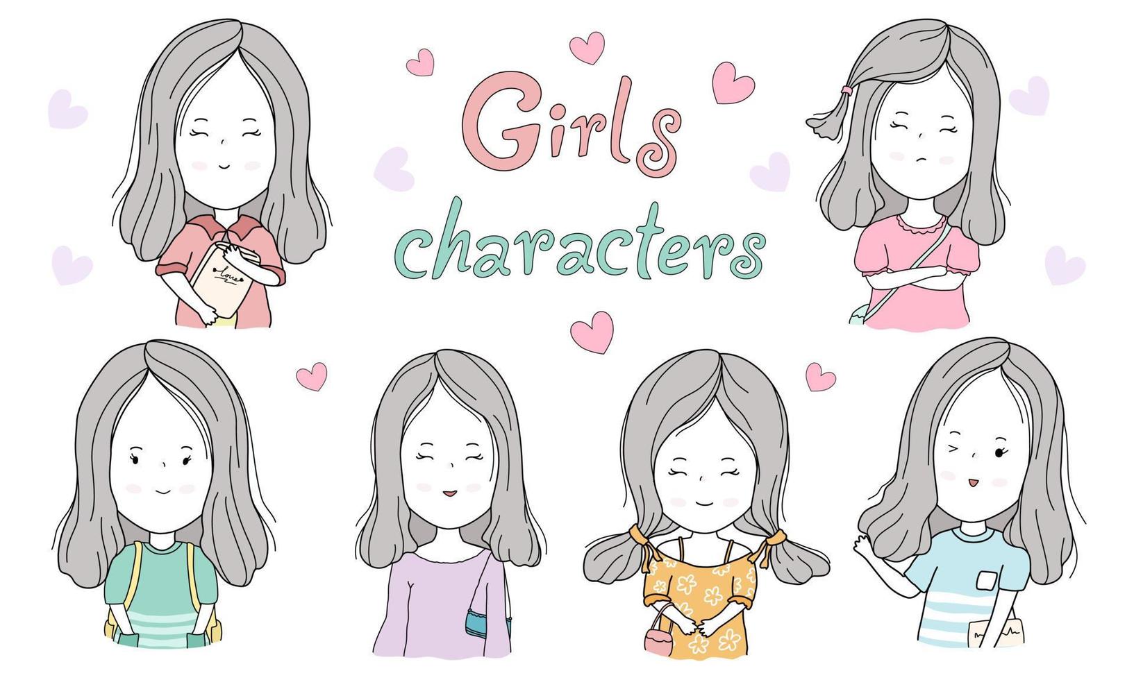 Cute girl character Designed in pastel tones, doodle style vector