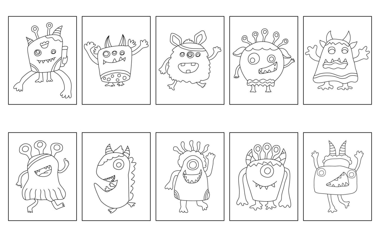 Coloring page  monster pattern set designed in doodle style vector