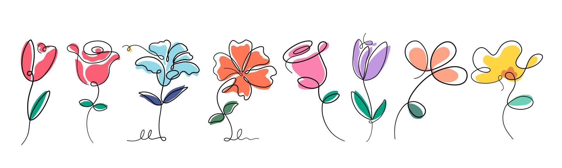 Abstract floral set designed in simple doodle style vector