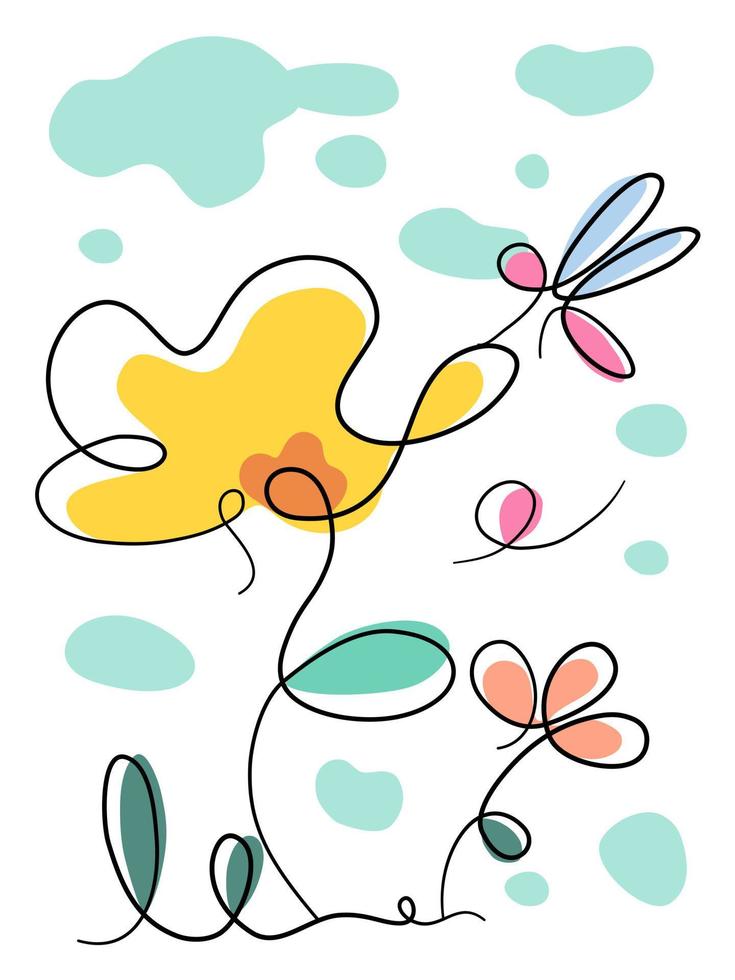 una colección de patrones florales abstractos diseñados en estilo de garabato simple vector