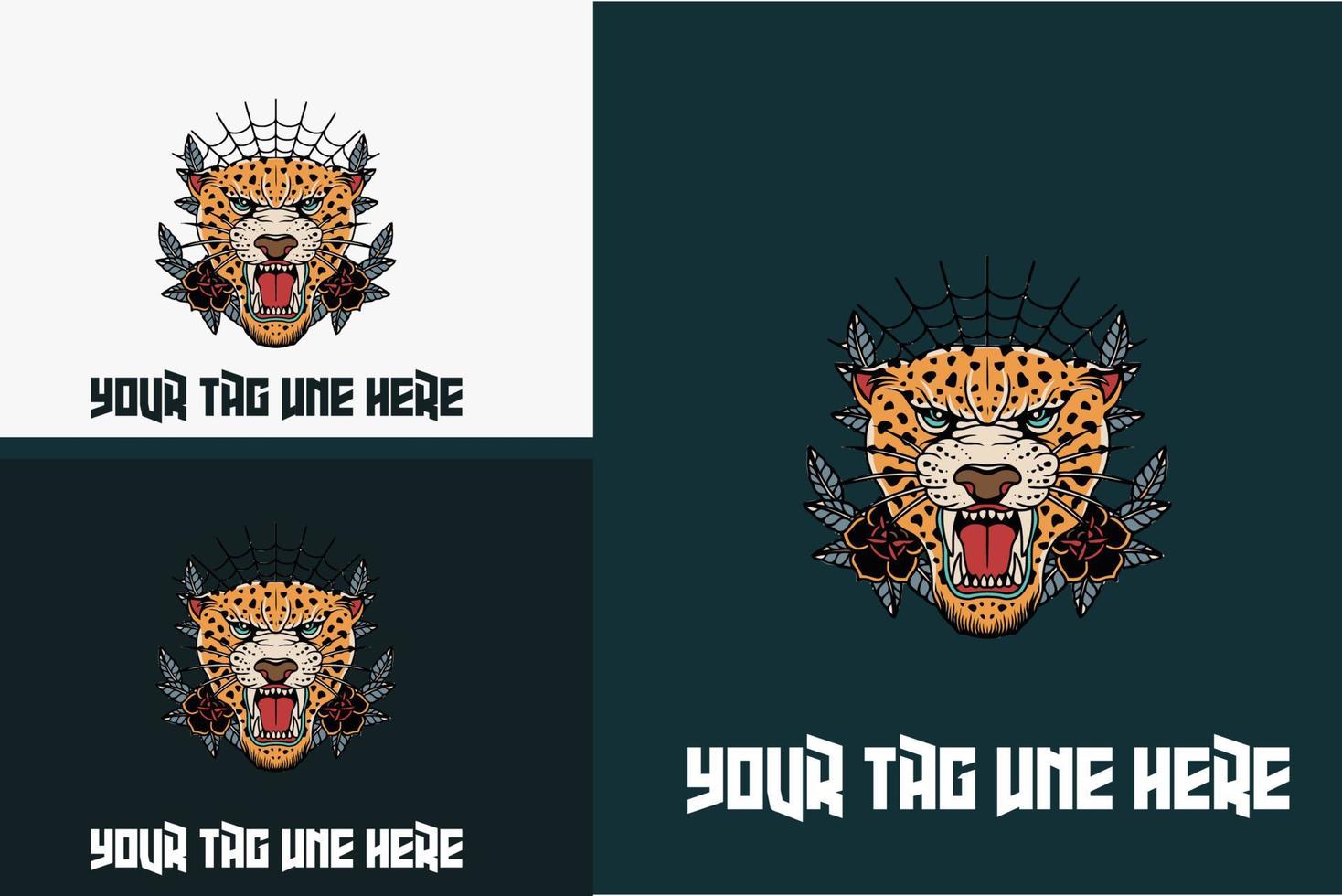 head of cheetah and flower vector illustration