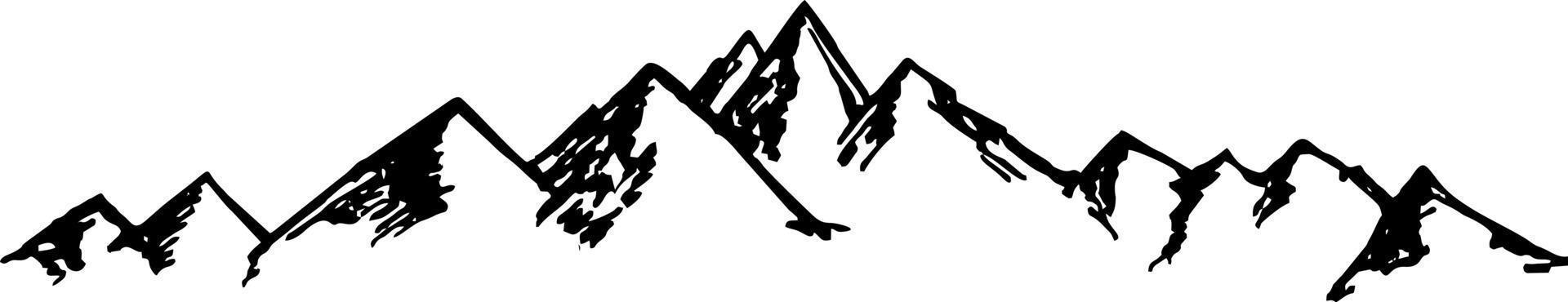 Mountain range. Horizontal mountain landscape, nature of mountainous countries. Wildlife of the north. Panoramic sketch in ink. Art graphics landscape vector