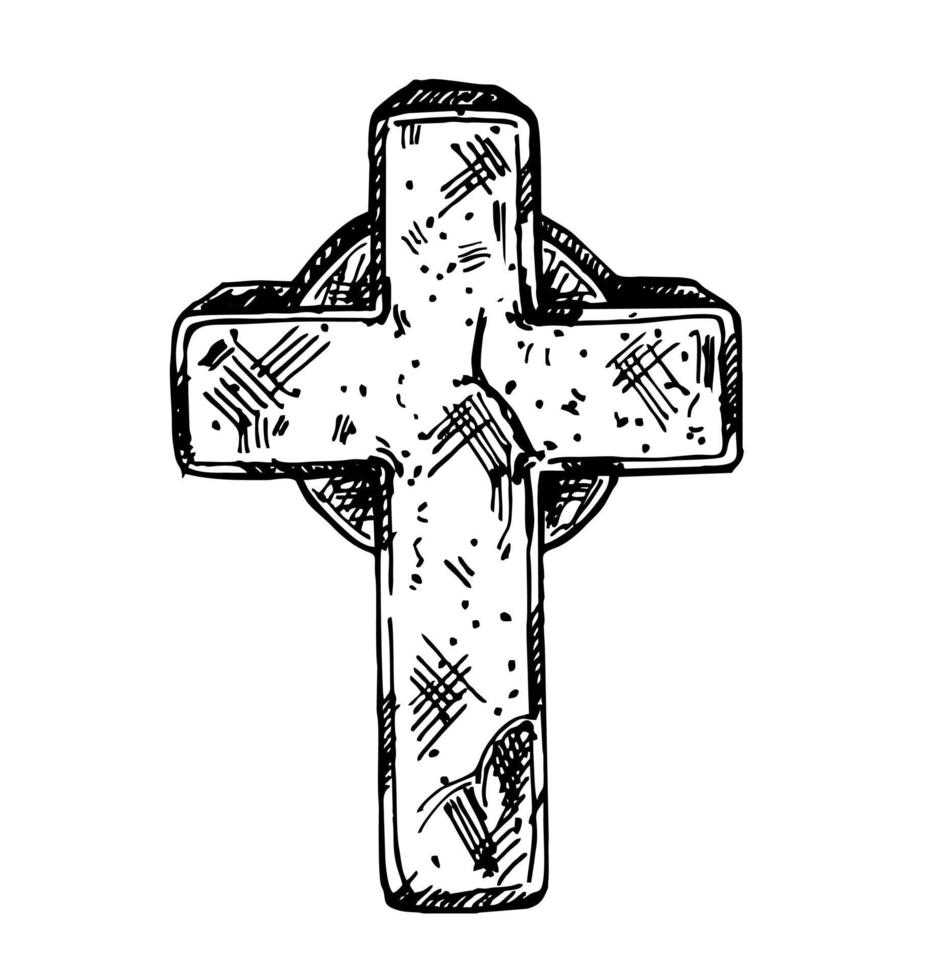 antigua cruz de cristo de piedra de marmol. vector
