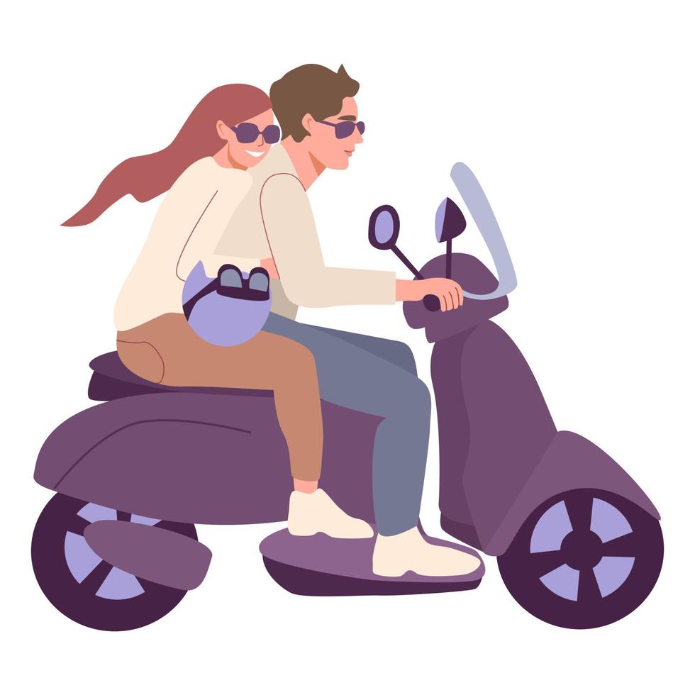 Romantic couple riding a motorbike. A concept of togetherness and adventure. vector