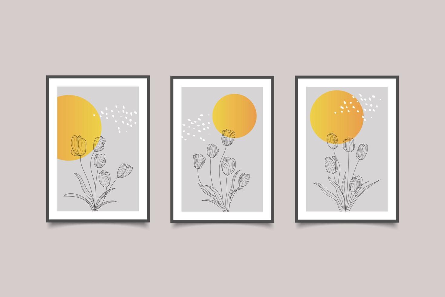 abstract modern minimalist flowers  line art for wall decoration vector