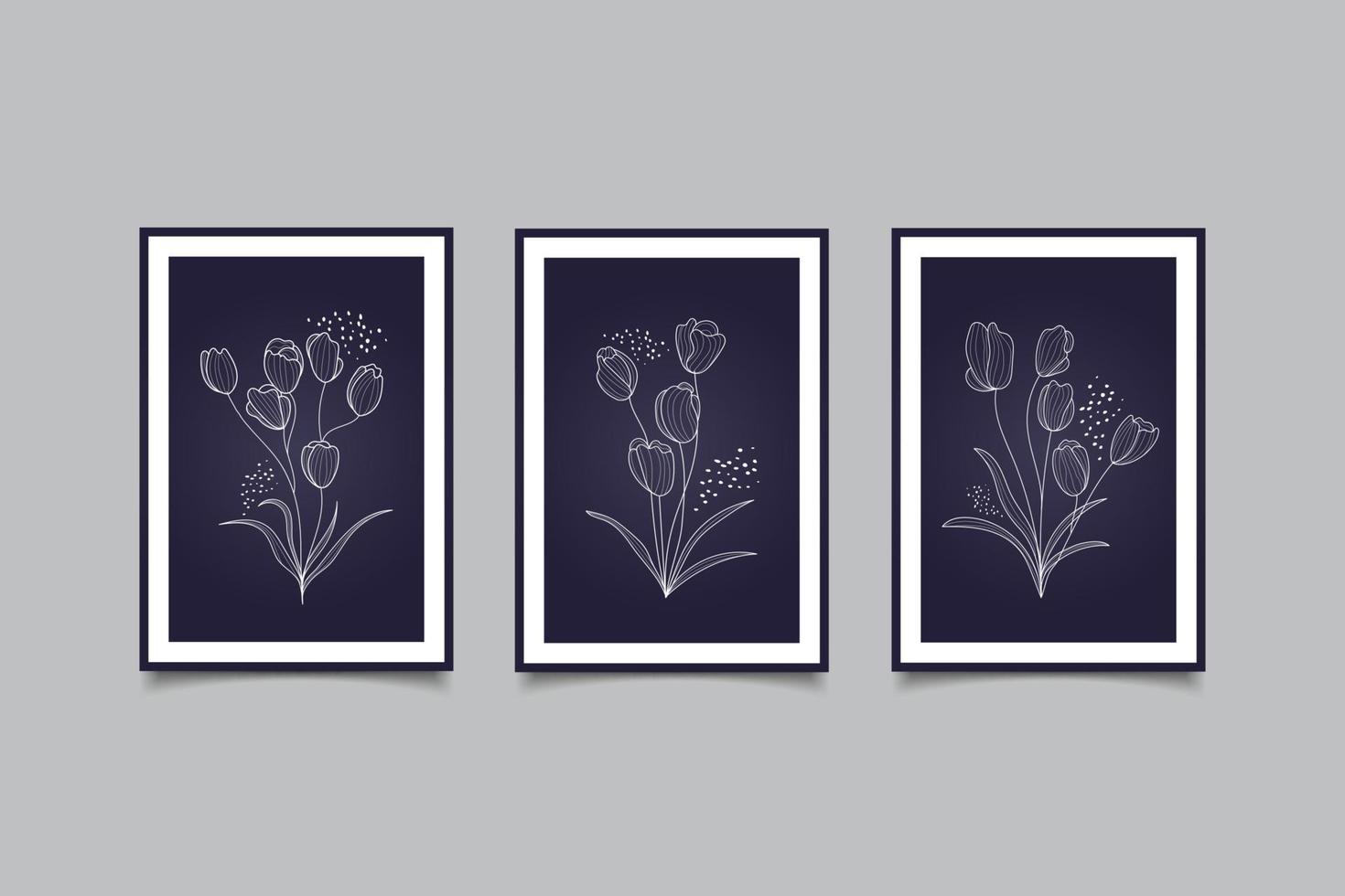set of prints modern flowers line for wall art decoration vector