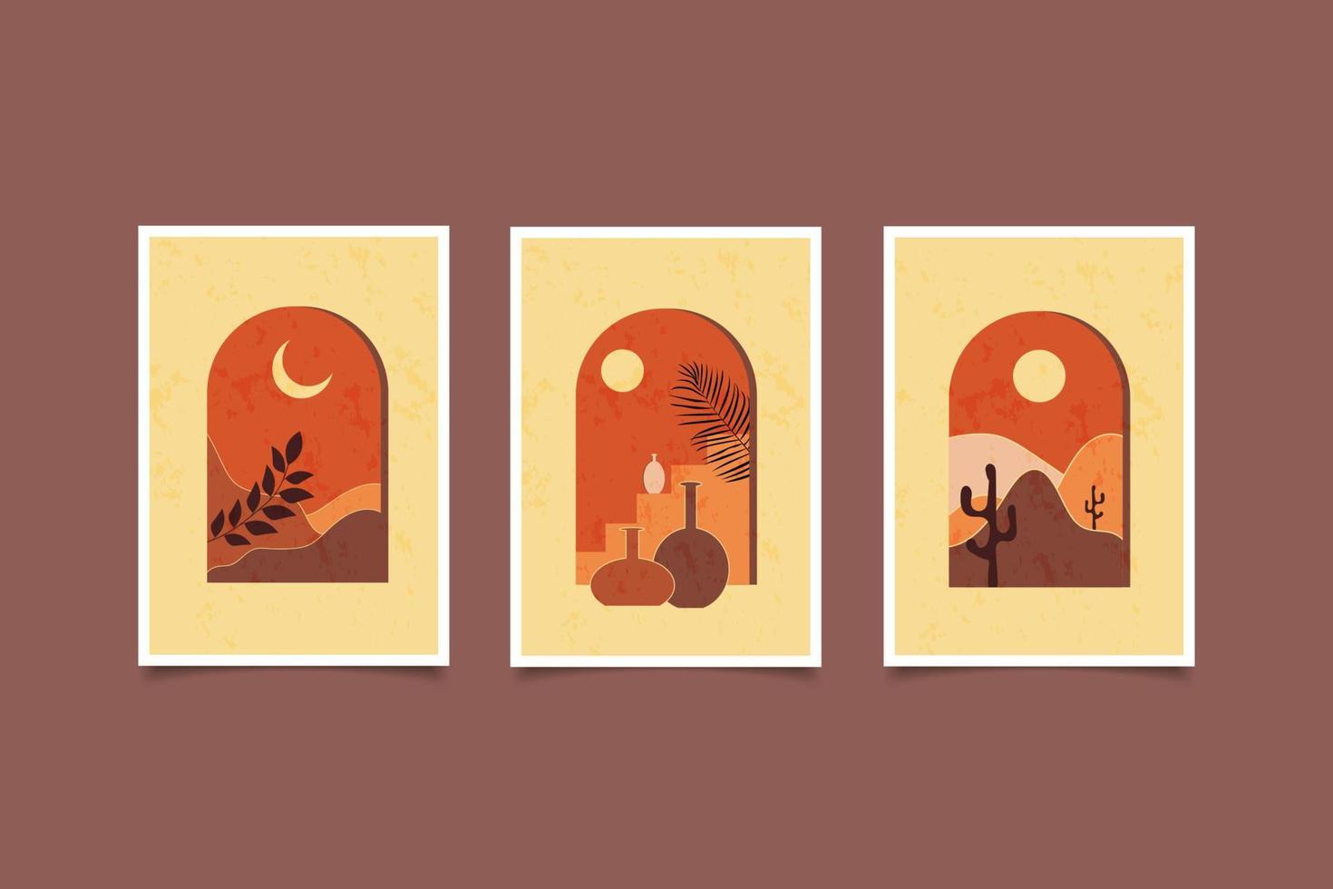 Set of print boho contemporary landscape vintage wall decoration vector