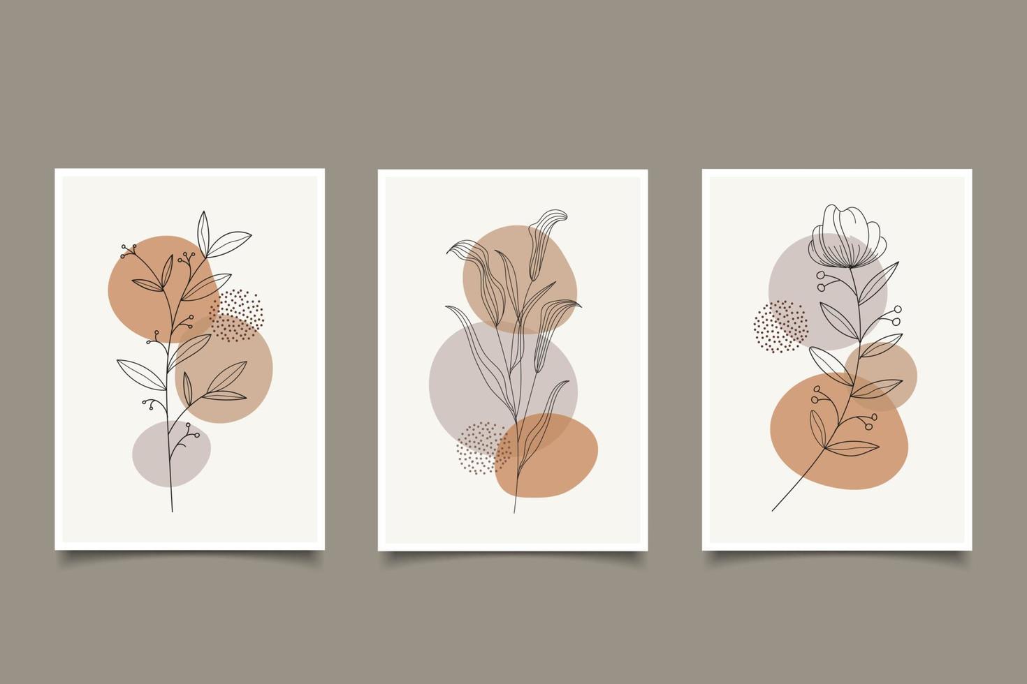 Set of prints floral line art composition with organic shapes wall decoration vector