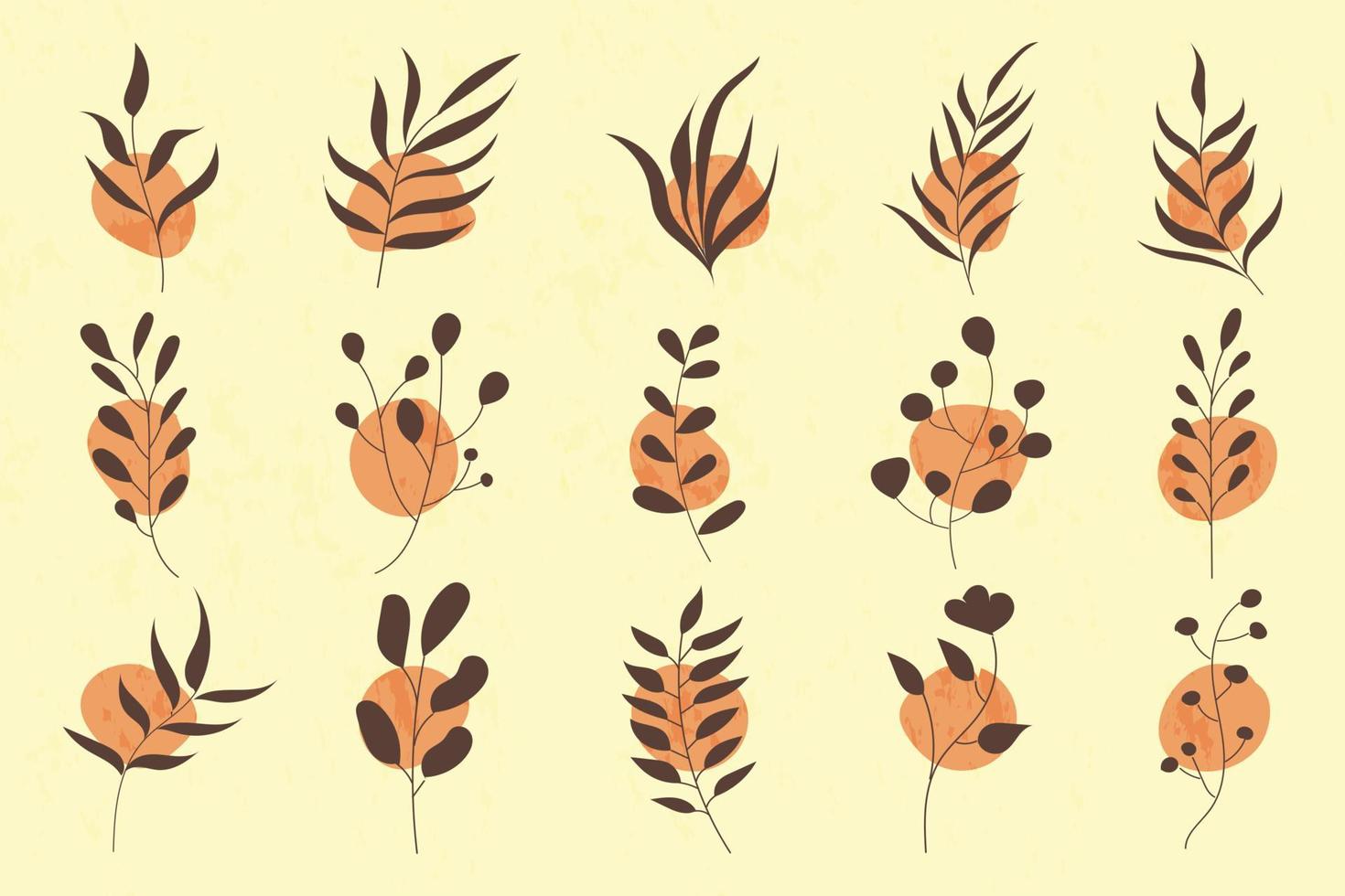 Set of vector floral element with organic shapes drawing collection