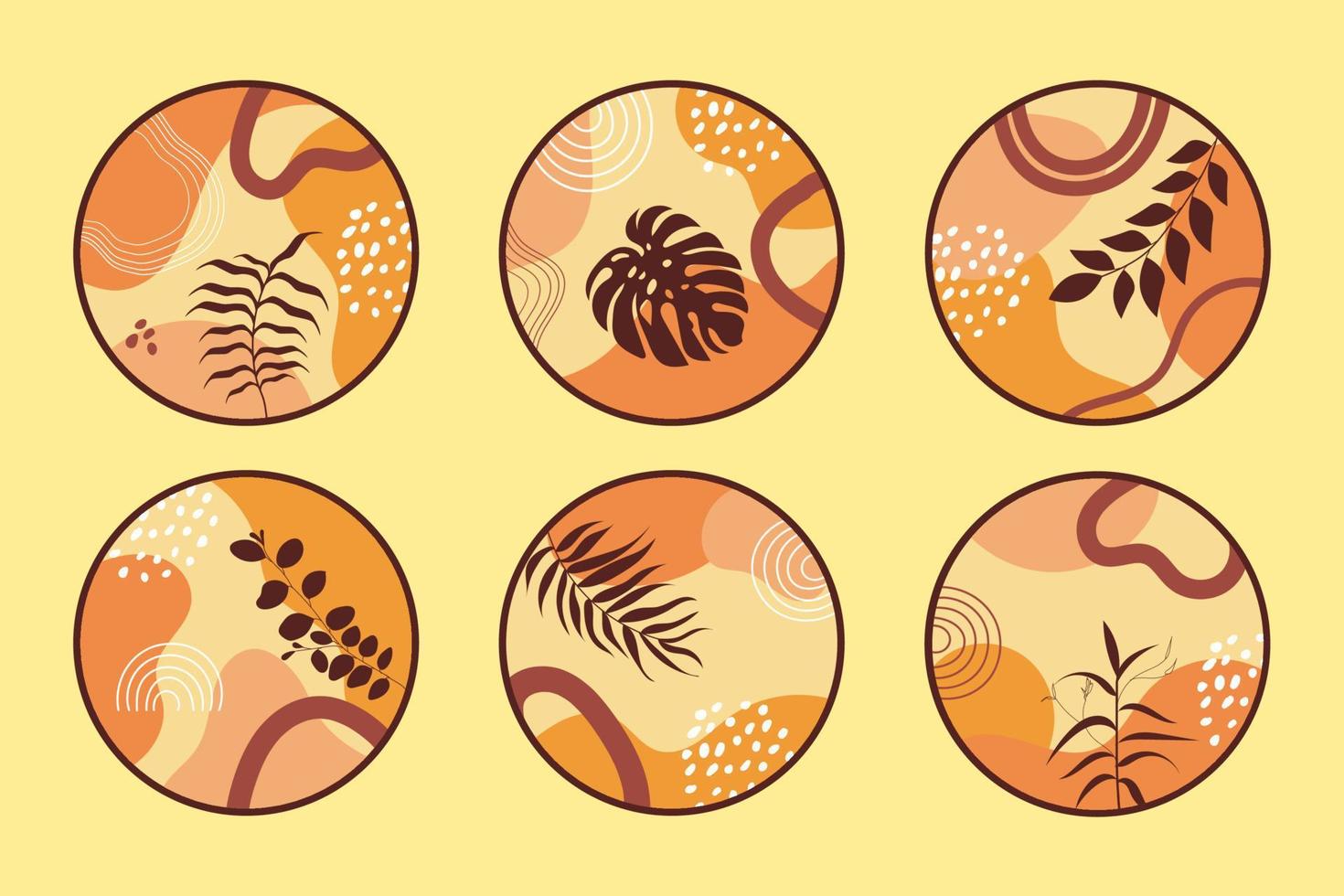 set of abstract shapes with tropical leaves highlight story covers collection vector