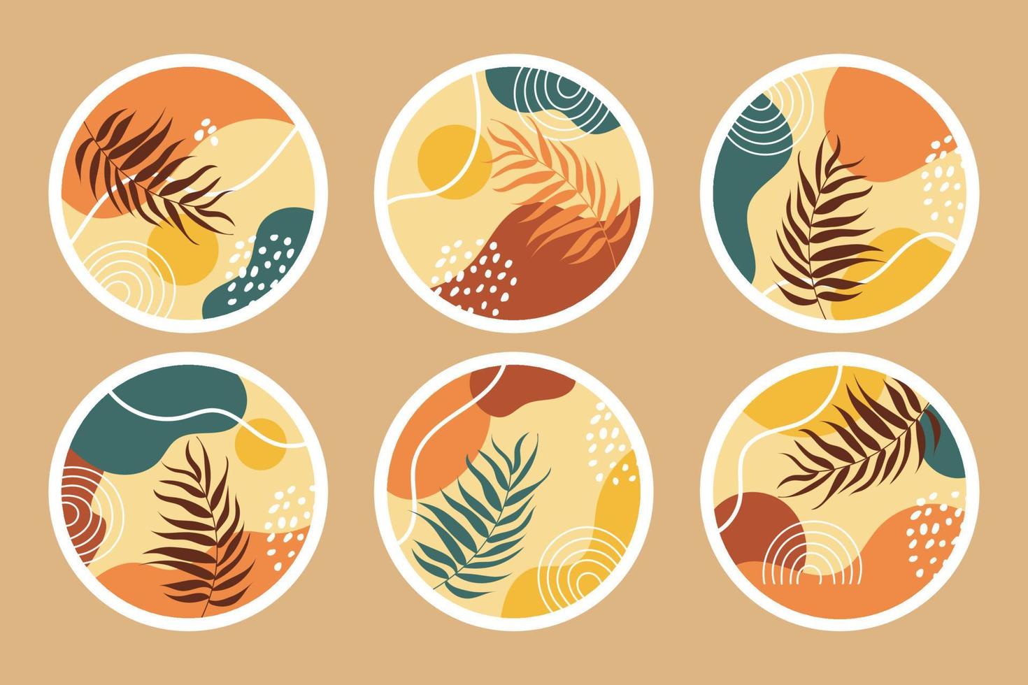 set of hand draw abstract shapes with leaves highlight story covers vector