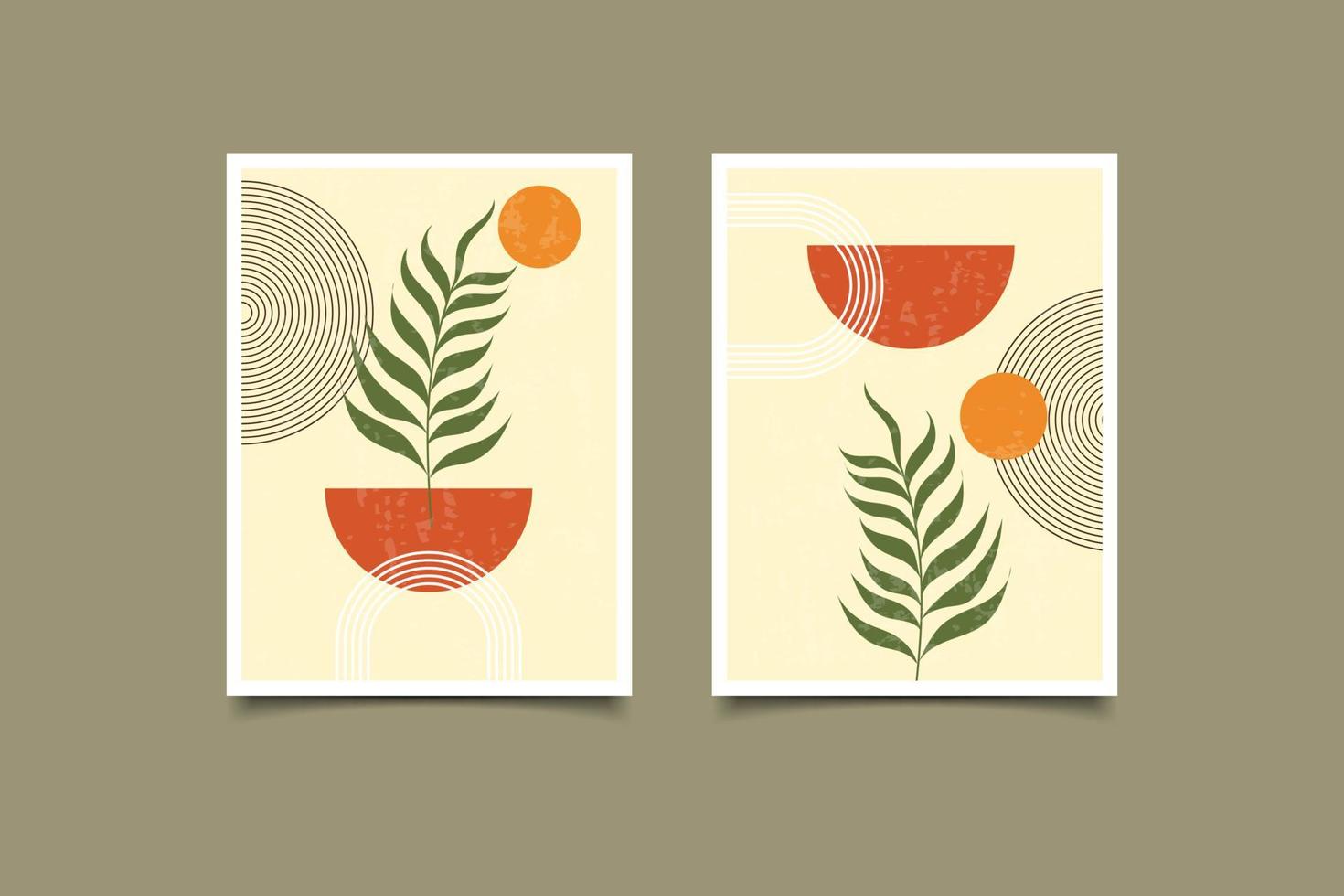 set of prints boho contemporary botanical with shapes minimalist vector