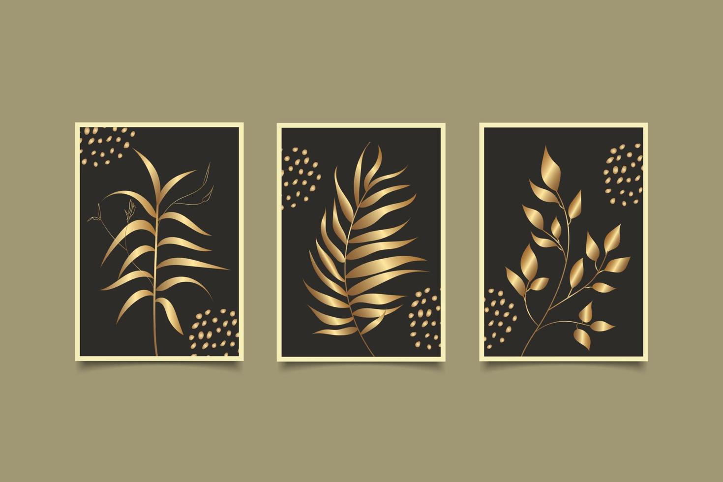 set of prints tropical leaves golden art poster wall collection vector