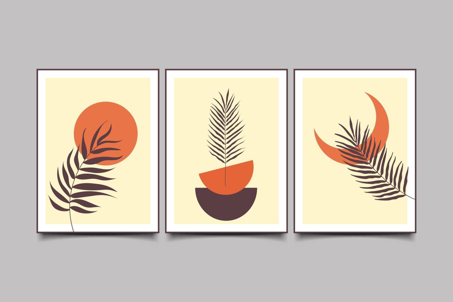 Set of posters palm tropical leaves minimal design vector