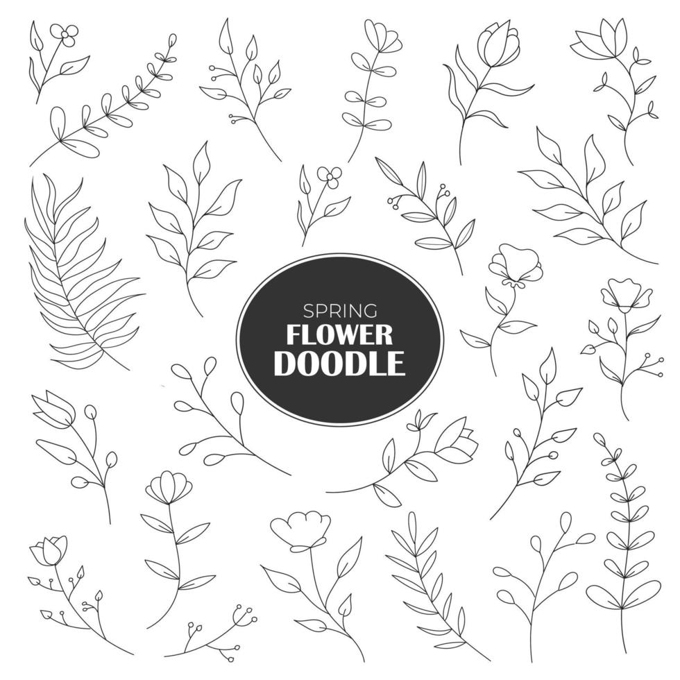 flores de primavera doodle en mano dibujar colección de estilo de elemento vector