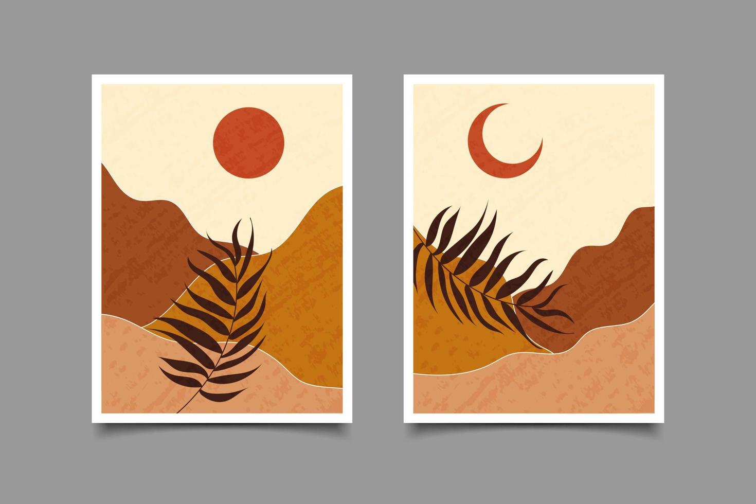 set of abstract landscape vintage sun and moon for wall art collection vector