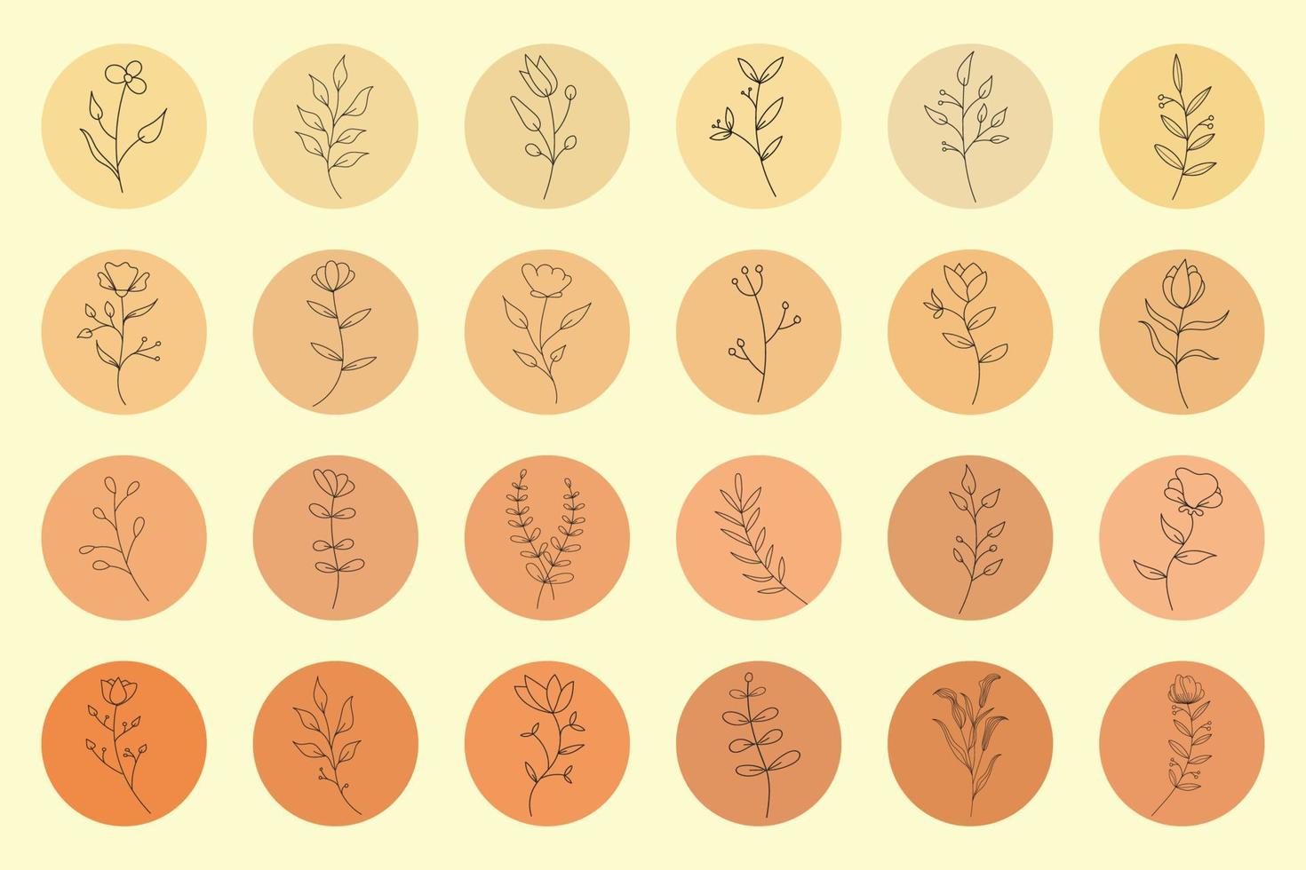 botanical line art in instagram highlight covers icon design vector