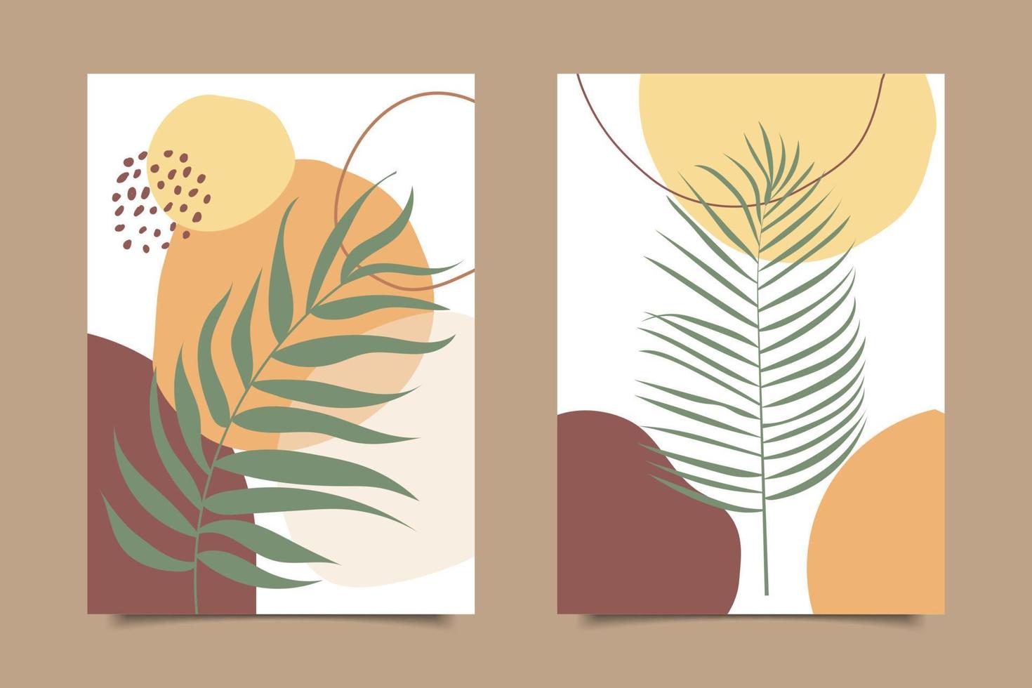 set of abstract tropical leaves boho contemporary with organic shapes vector