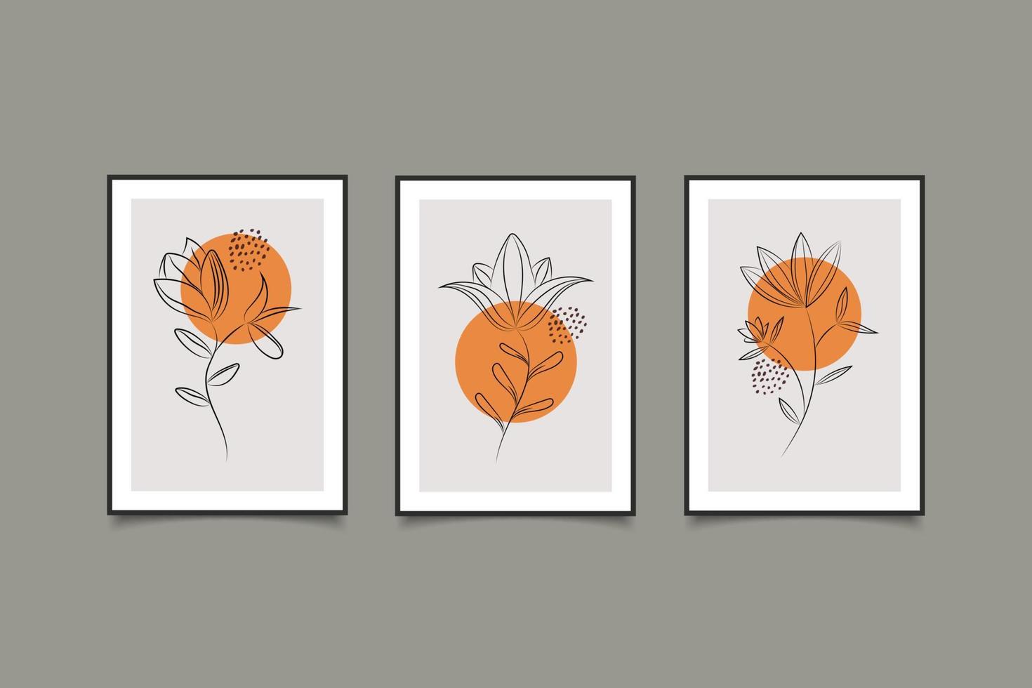 Abstract modern flowers line art composition for poster collection vector