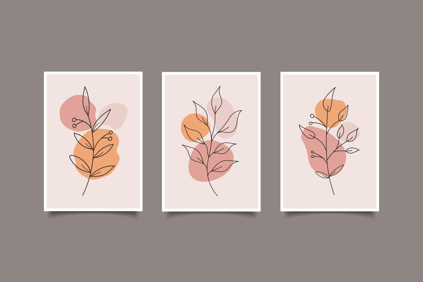 set of poster minimal composition leaves organic shapes design vector