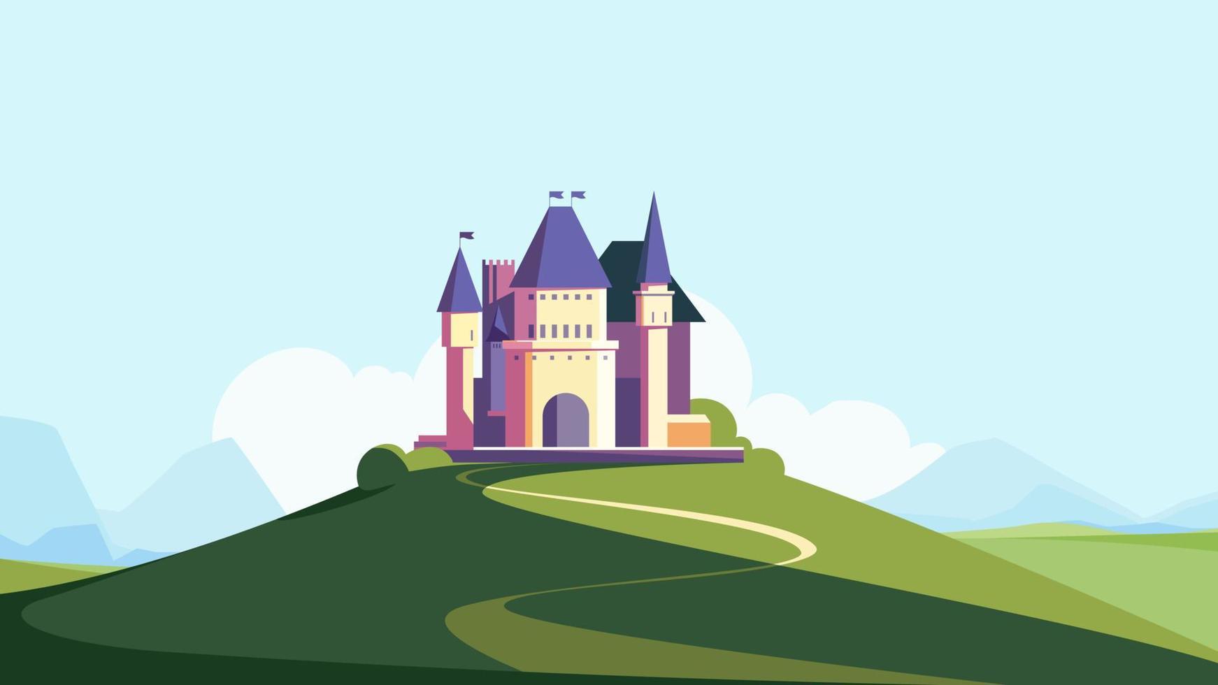 Castle on the hill in summer season. vector