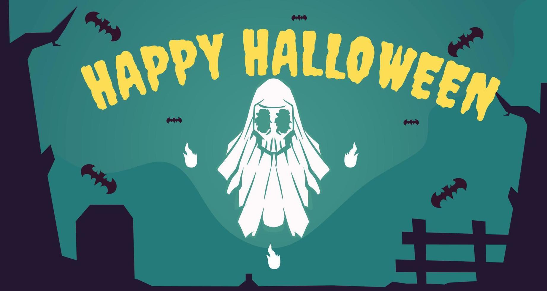 halloween background vector illustration with cartoon ghost