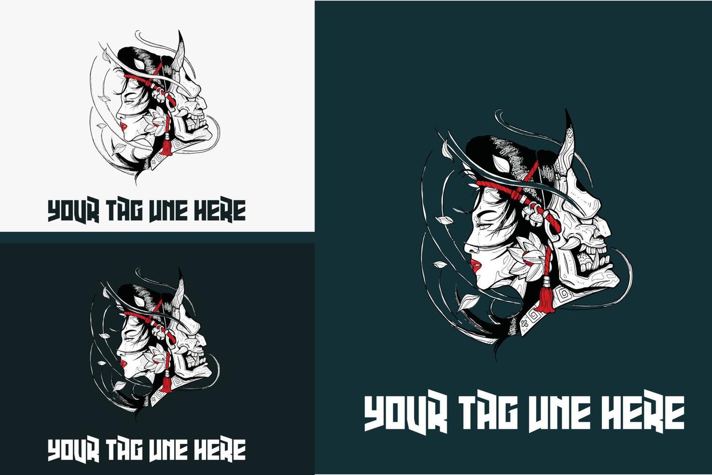 artwork design of head geisha and head devil vector illustration design