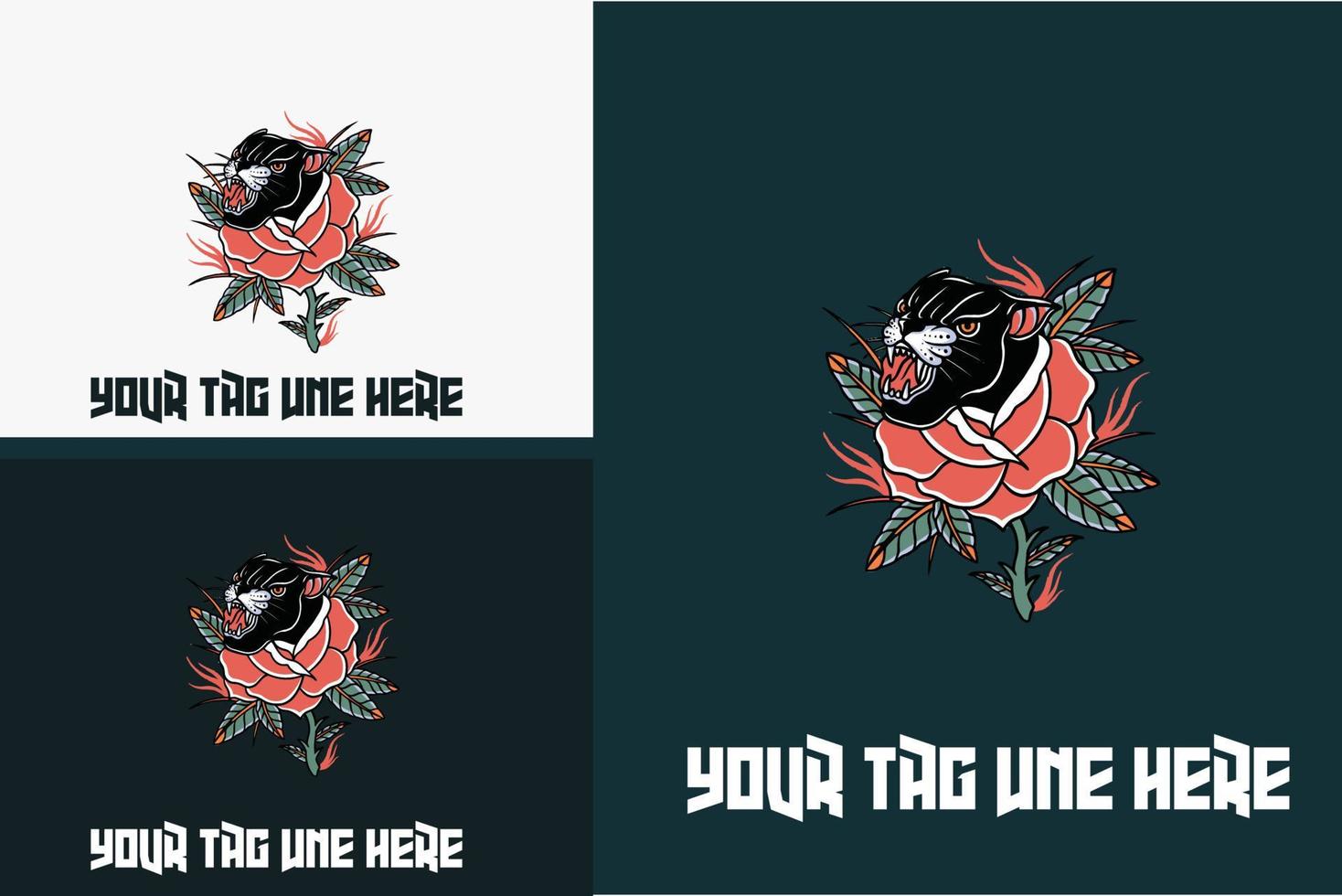 red rose with black panther head vector